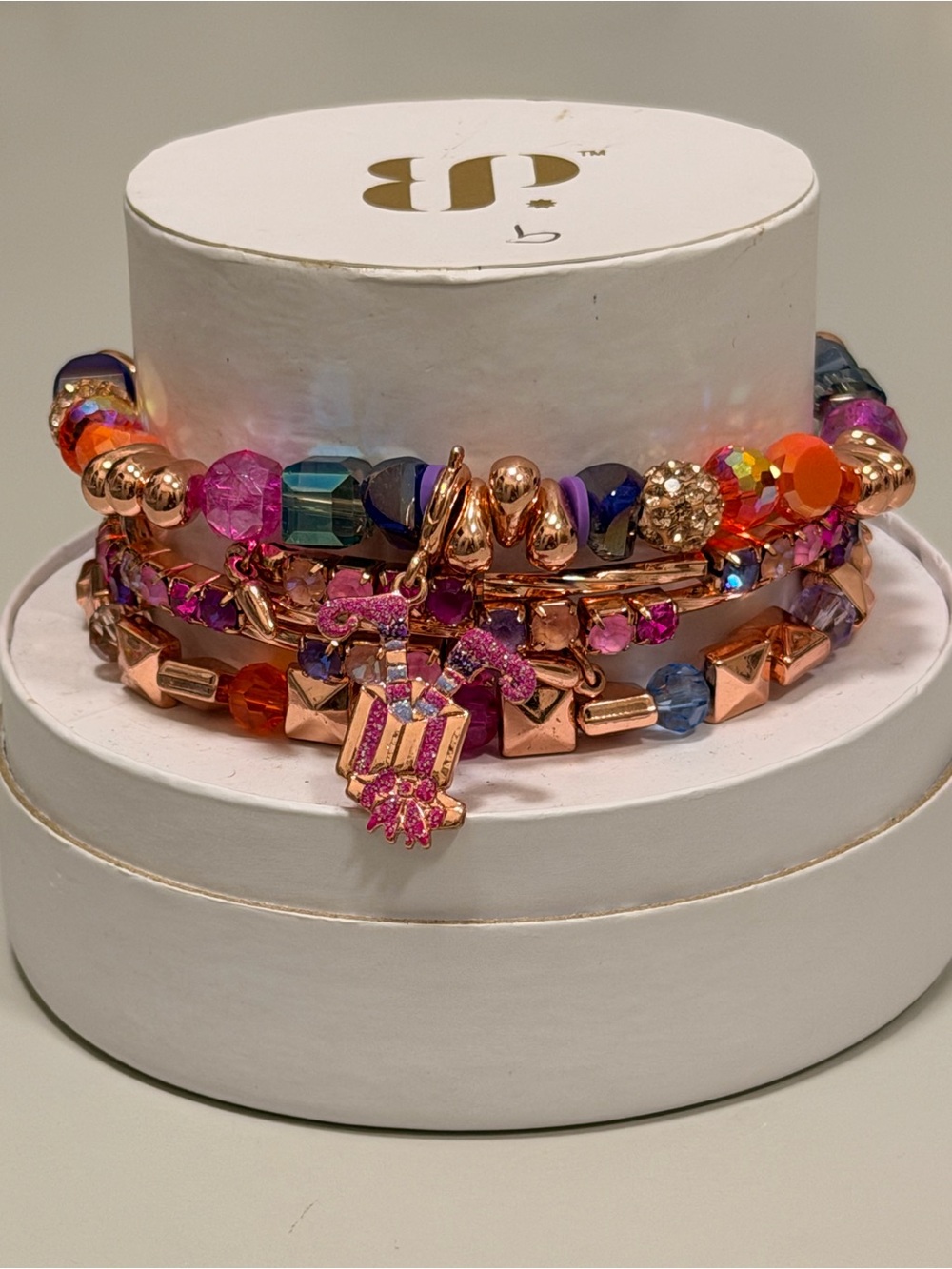 Bomb Party NWOT! Rose Gold Colorful Holiday Stack
